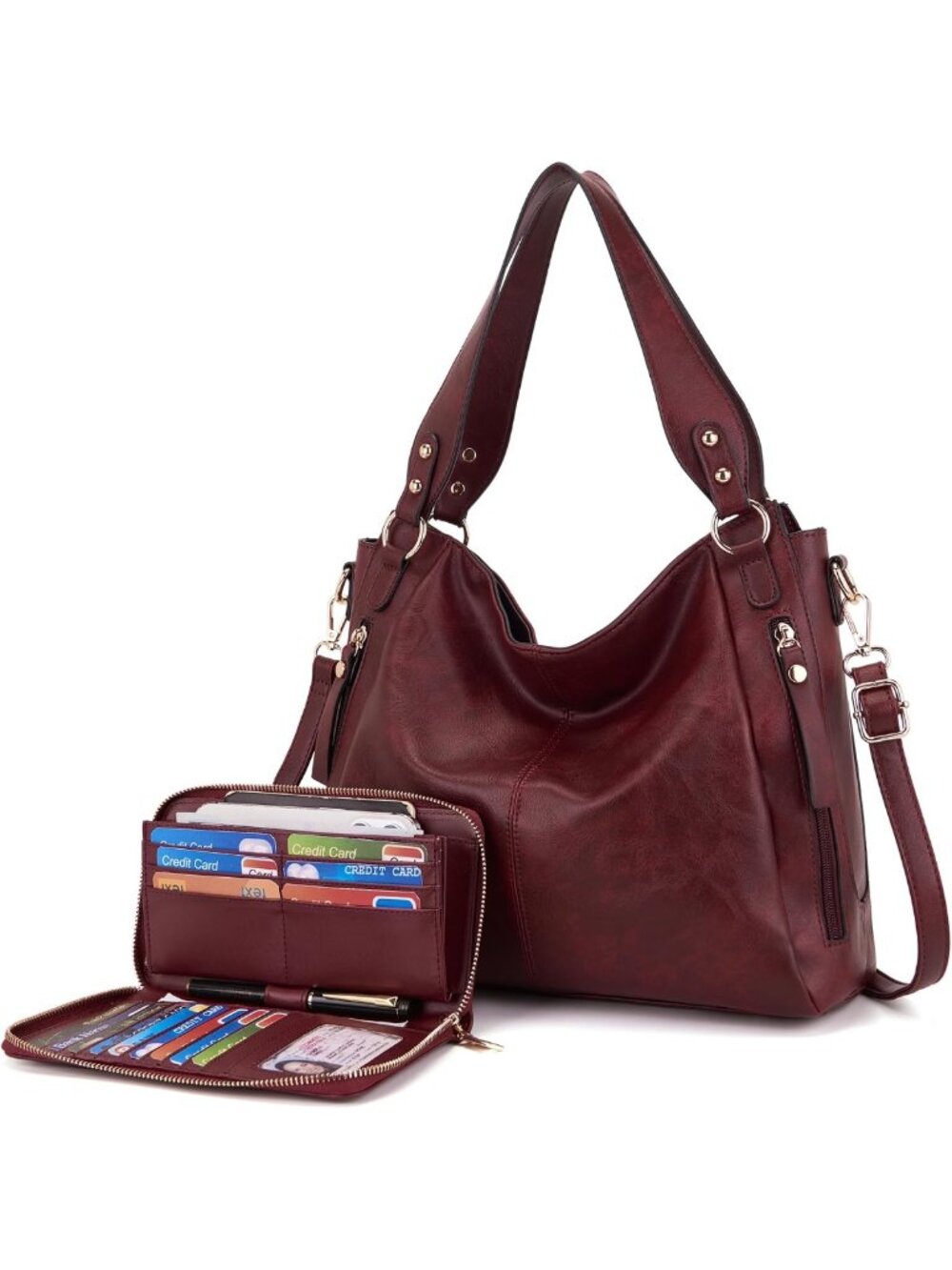 Chic Women's Hobo Tote & Shoulder Bag Set with Wallet - 2-Piece Stylish Purse